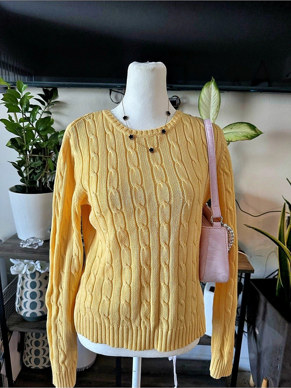 Brooks Brothers Yellow Cable Knit Crewneck Sweater